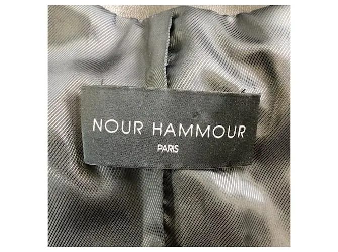 Autre Marque Chaqueta de cuero de cordero con detalles de encaje negro Nour Hammour 