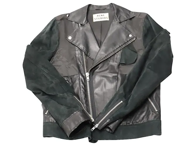 Autre Marque Chaqueta motera ligera Acne Studios en piel de cordero negra y ante Negro 