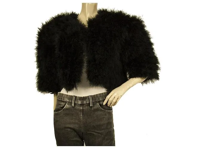 Autre Marque Vera Mont Genuine Feathers Black Short Bolero Jacket Chaqueta de noche tamaño 44 Negro 