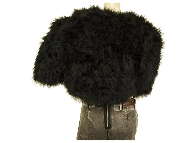 Autre Marque Vera Mont Genuine Feathers Black Short Bolero Jacket Chaqueta de noche tamaño 44 Negro 