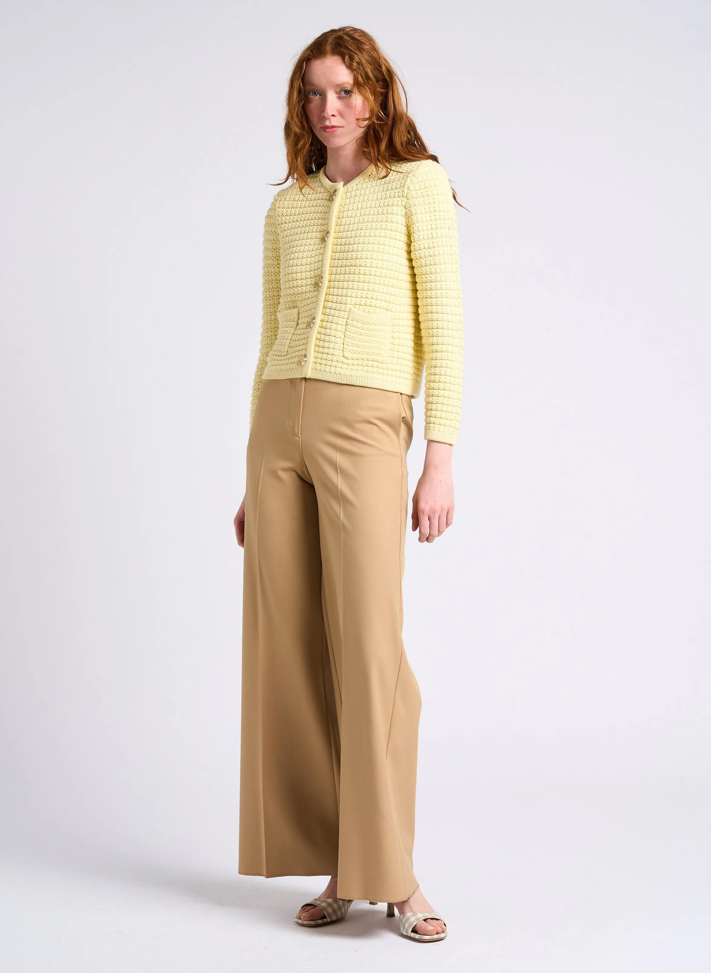 CARONTE - Pantalón de talle alto con pinzas y bordes sin rematar en beige