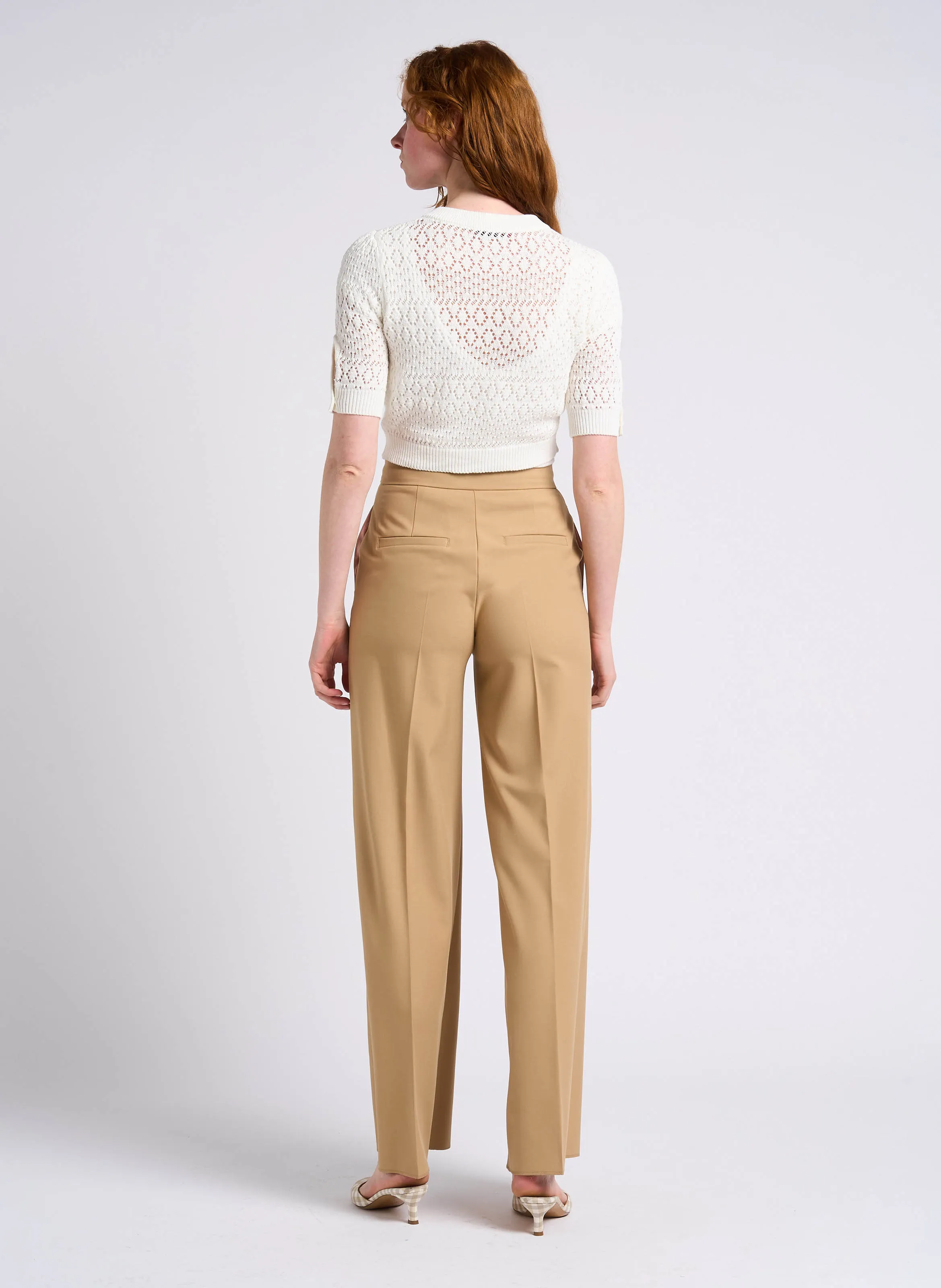 CARONTE - Pantalón de talle alto con pinzas y bordes sin rematar en beige