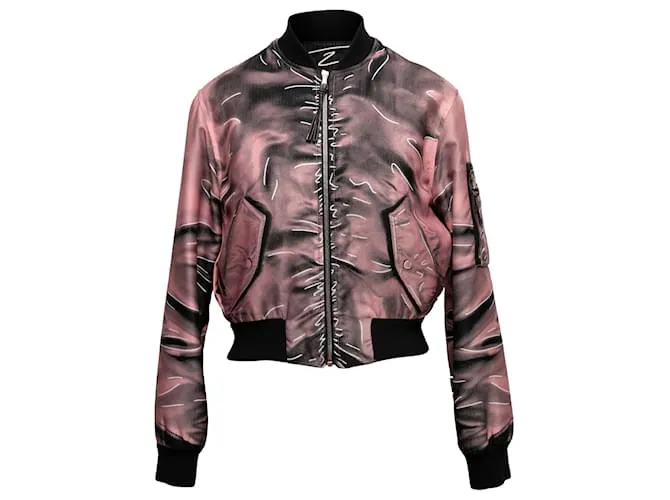 Chaqueta bomber de nailon con estampado gráfico Moschino Couture rosa y negro Talla US 8 