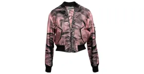 Chaqueta bomber de nailon con estampado gráfico Moschino Couture rosa y negro Talla US 8 