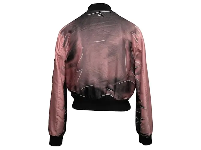 Chaqueta bomber de nailon con estampado gráfico Moschino Couture rosa y negro Talla US 8 