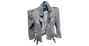 Chaqueta RRe de la colección Decarnin de Balmain .  Estilo moto con cremalleras y.cinturones en todo Gris 