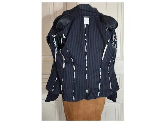 CHAQUETA SONIA RYKIEL BAYADERE LINO ALGODÓN COROLLE CUELLO GRANDE T38/40 Azul 