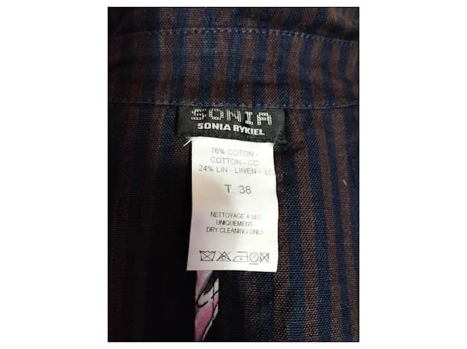 CHAQUETA SONIA RYKIEL BAYADERE LINO ALGODÓN COROLLE CUELLO GRANDE T38/40 Azul 