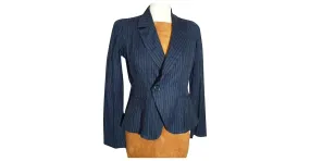 CHAQUETA SONIA RYKIEL BAYADERE LINO ALGODÓN COROLLE CUELLO GRANDE T38/40 Azul 