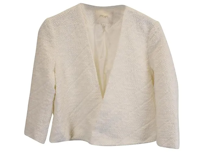 Chaqueta texturizada corta Maje en algodón blanco Crudo 