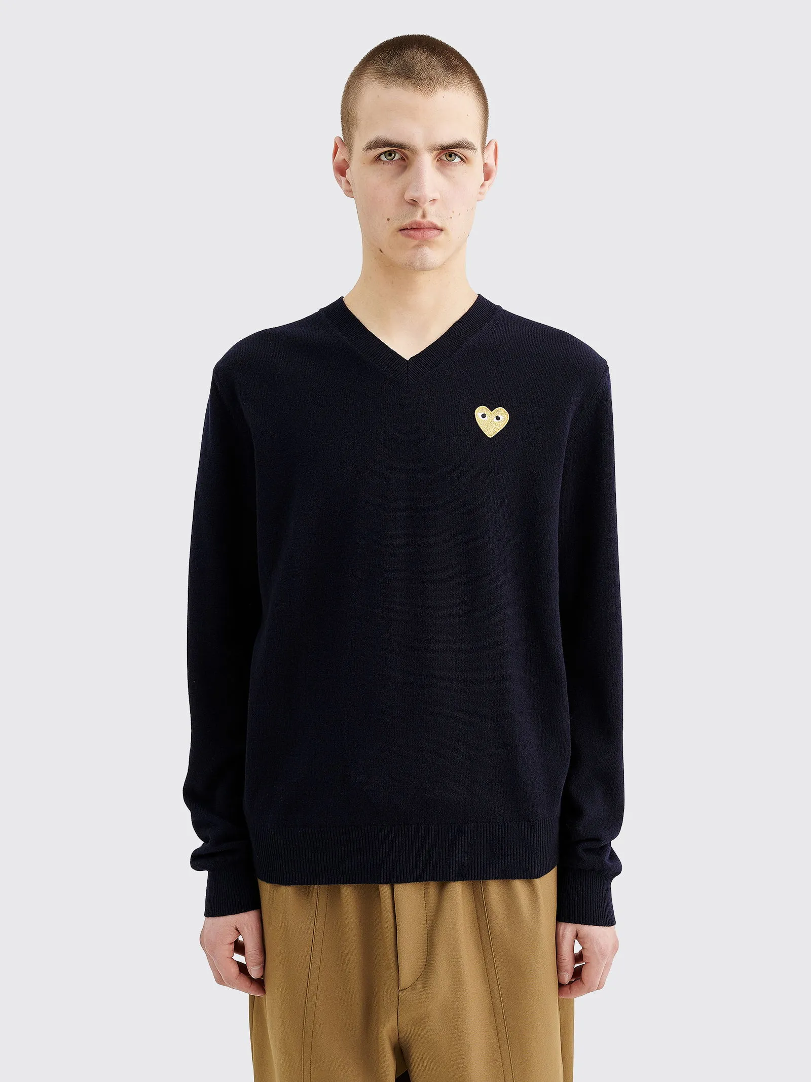 Comme des Garçons Play Small Heart Knitted V-Neck Pullover Navy