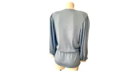 Excelente chaqueta de punto ajustada 80s Nina Ricci 38 punto azul cielo y algodón, blanco, dorado Azul claro 