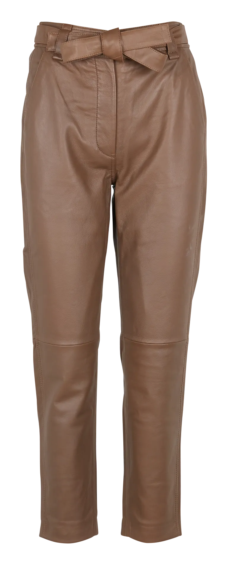 LINDIE LEATHER - Pantalón tapered efecto piel en marron