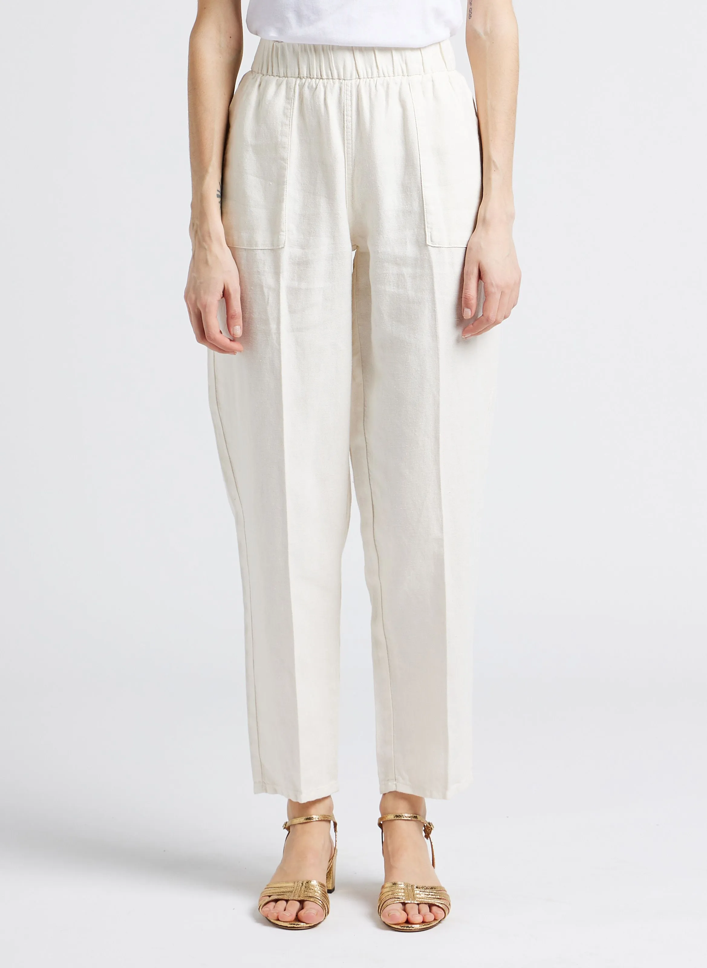 MILPA - Pantalón tapered de mezcla de lino en blanco