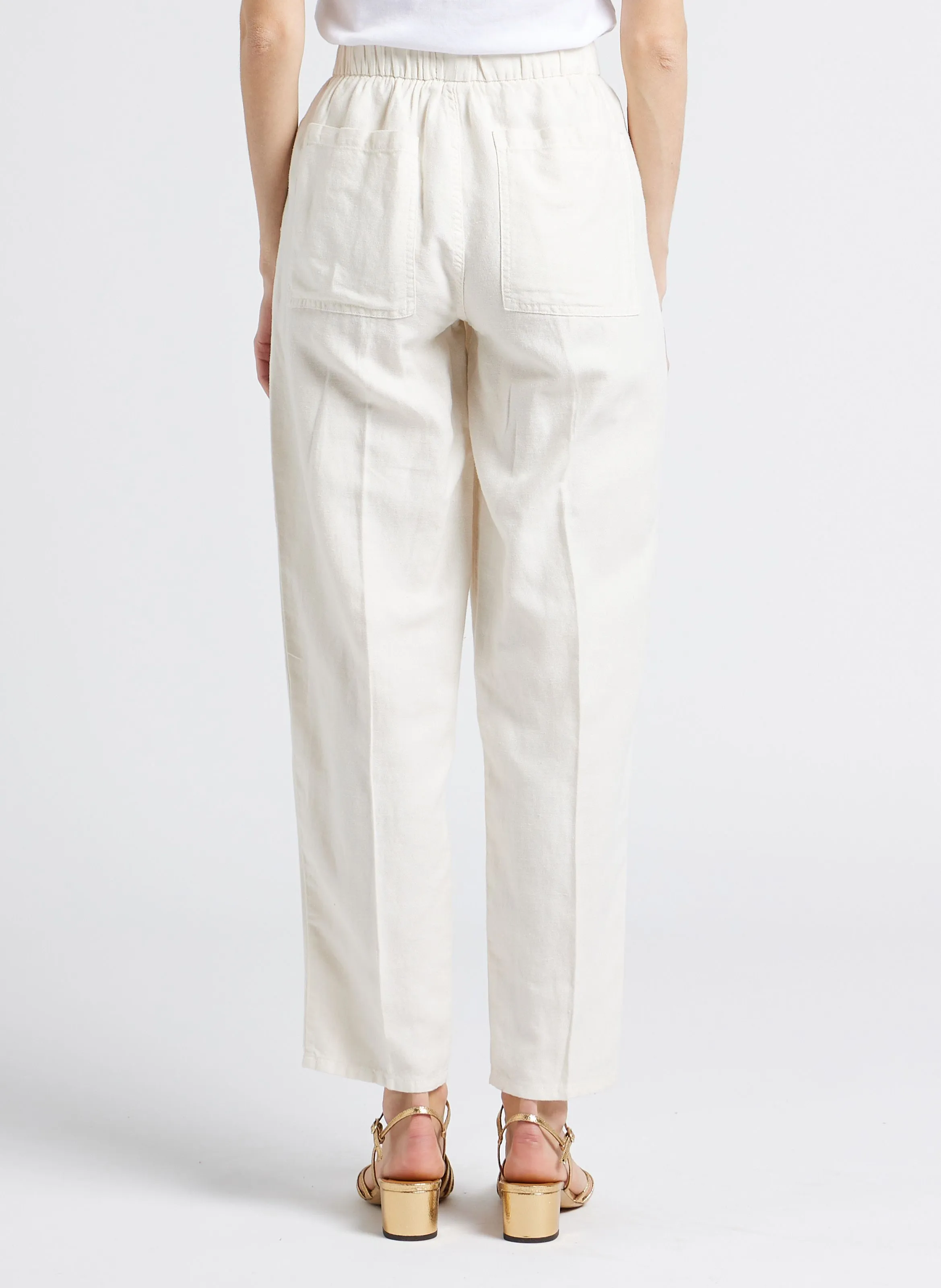 MILPA - Pantalón tapered de mezcla de lino en blanco