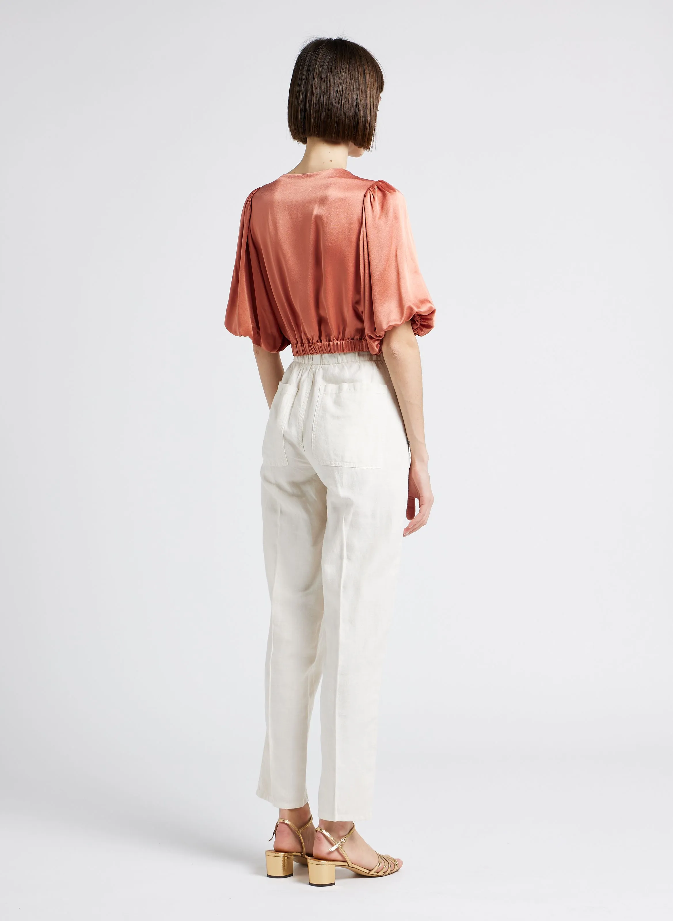 MILPA - Pantalón tapered de mezcla de lino en blanco