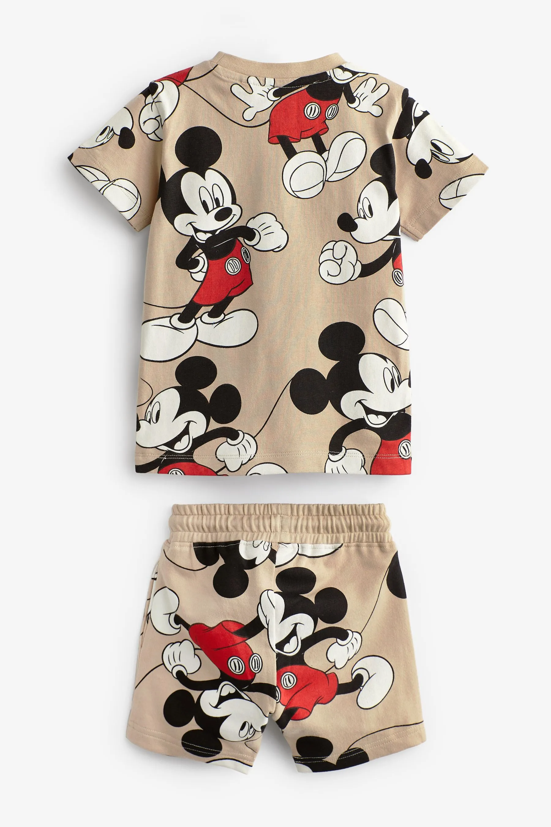 Neutro tostado con Mickey Mouse - Conjunto con estampado integral de camiseta y pantalones cortos con licencia (3meses -8años)