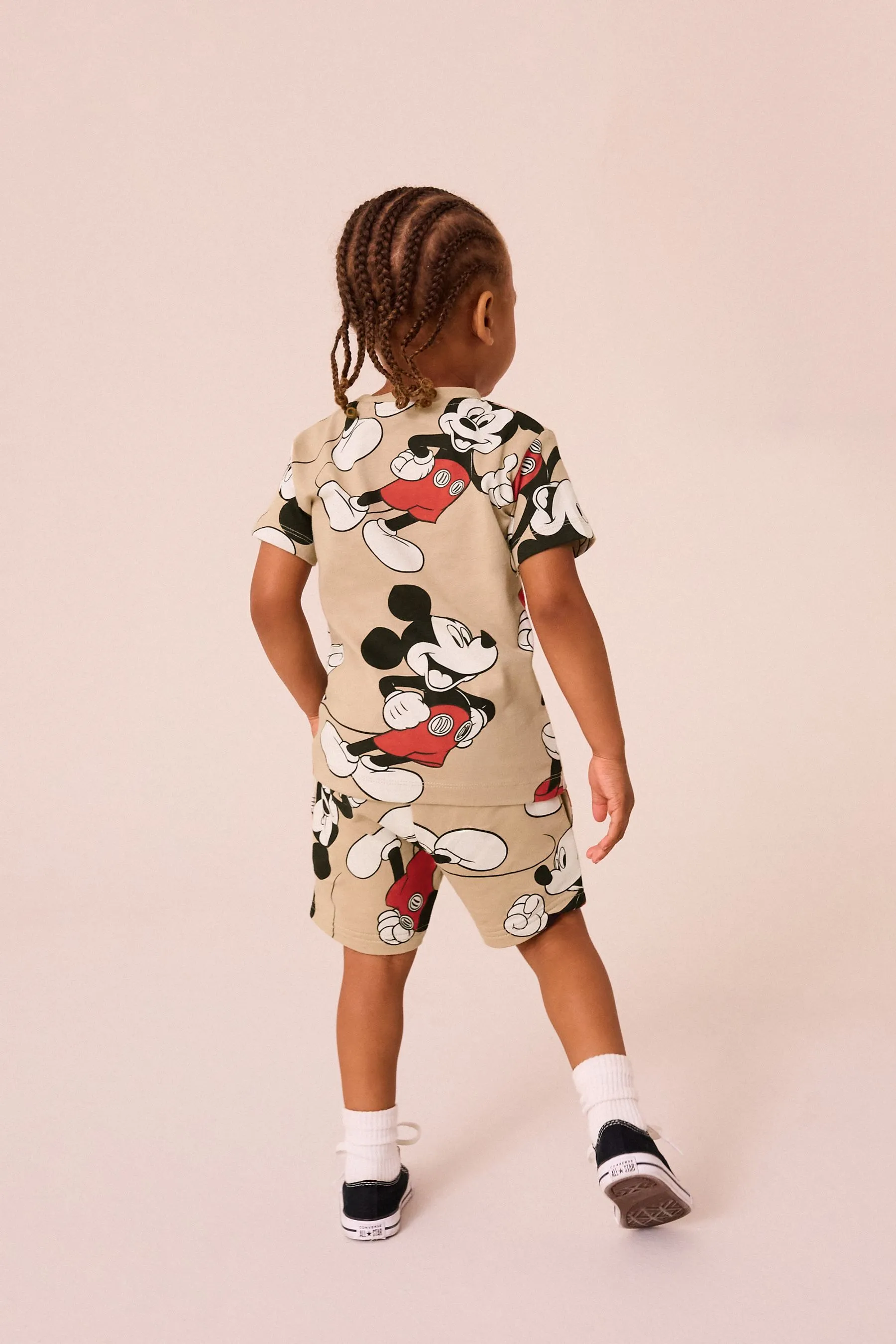 Neutro tostado con Mickey Mouse - Conjunto con estampado integral de camiseta y pantalones cortos con licencia (3meses -8años)