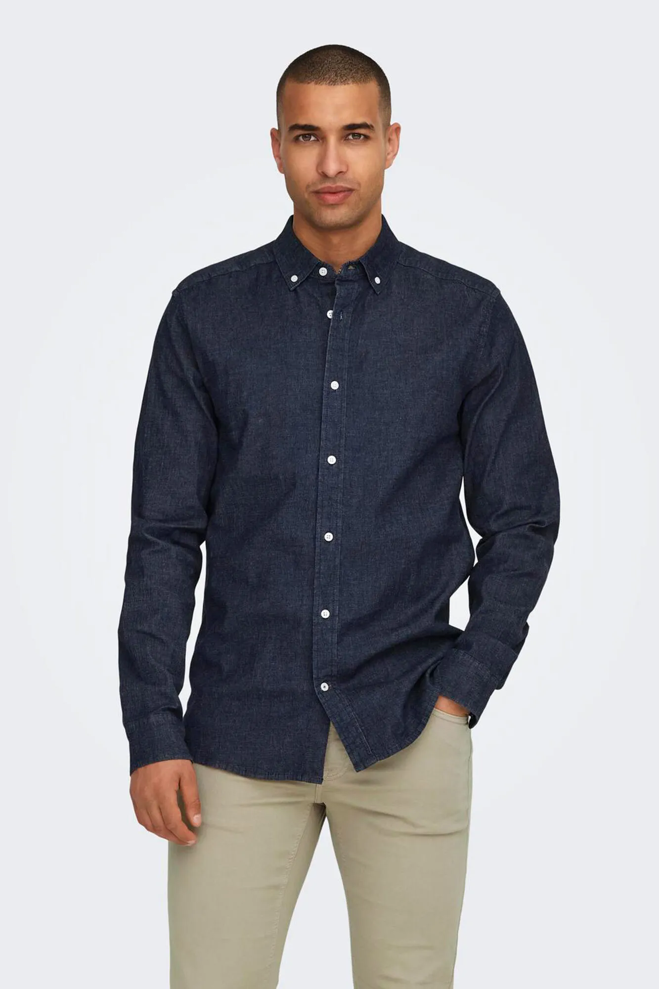 Only & Sons Camisa de chambray con cuello clásico