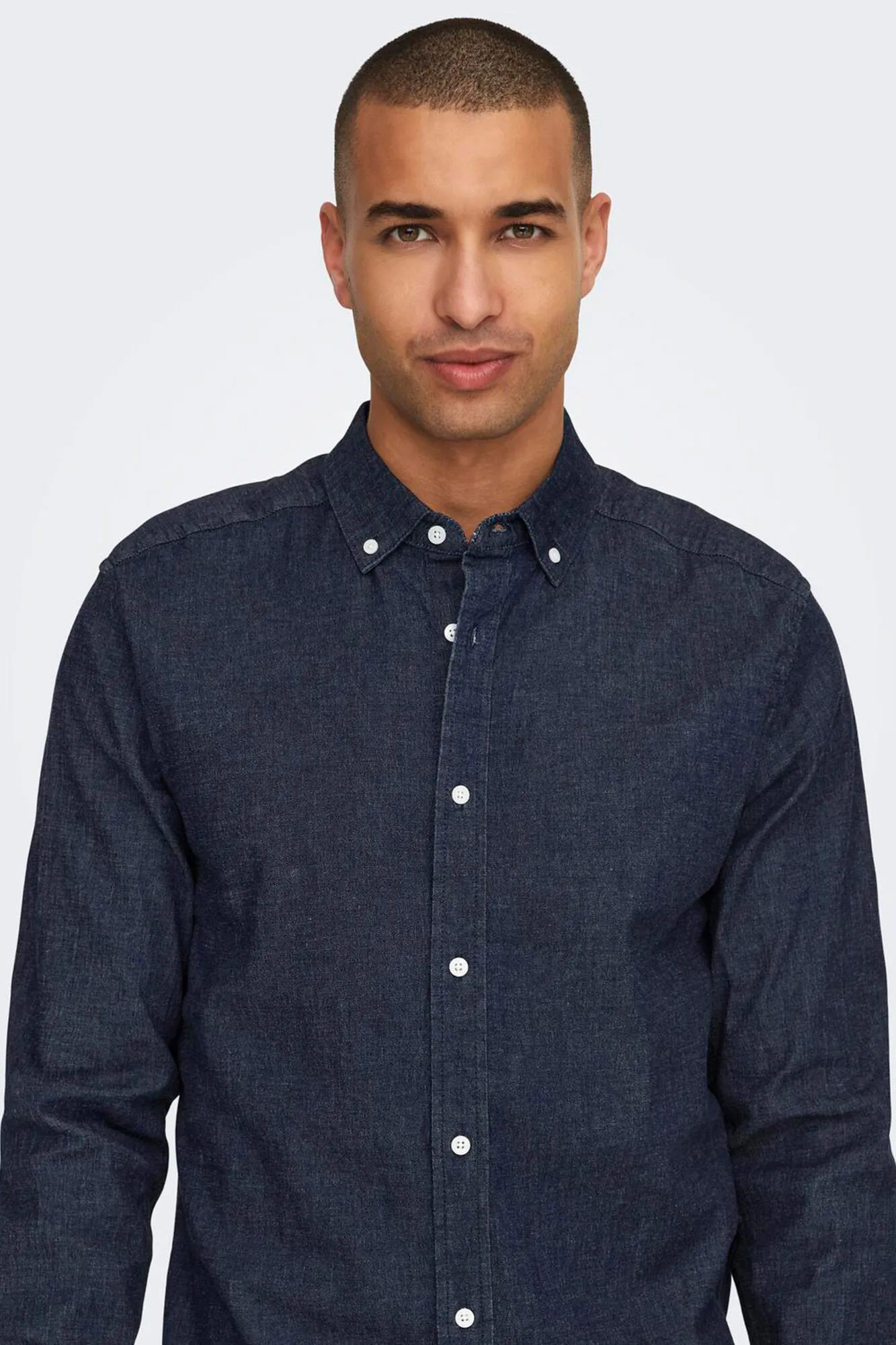 Only & Sons Camisa de chambray con cuello clásico