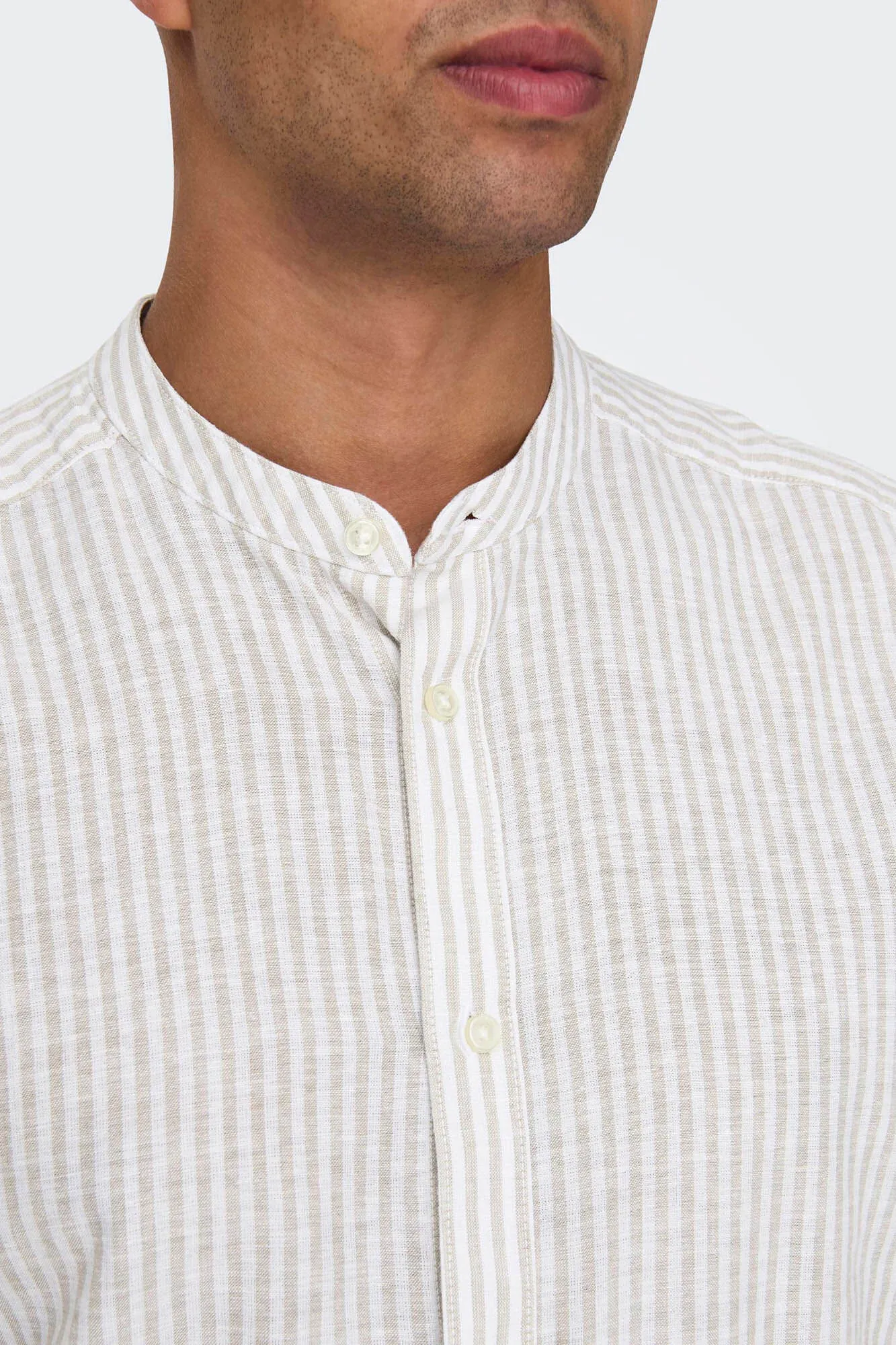 Only & Sons Camisa rayas cuello mao con lino