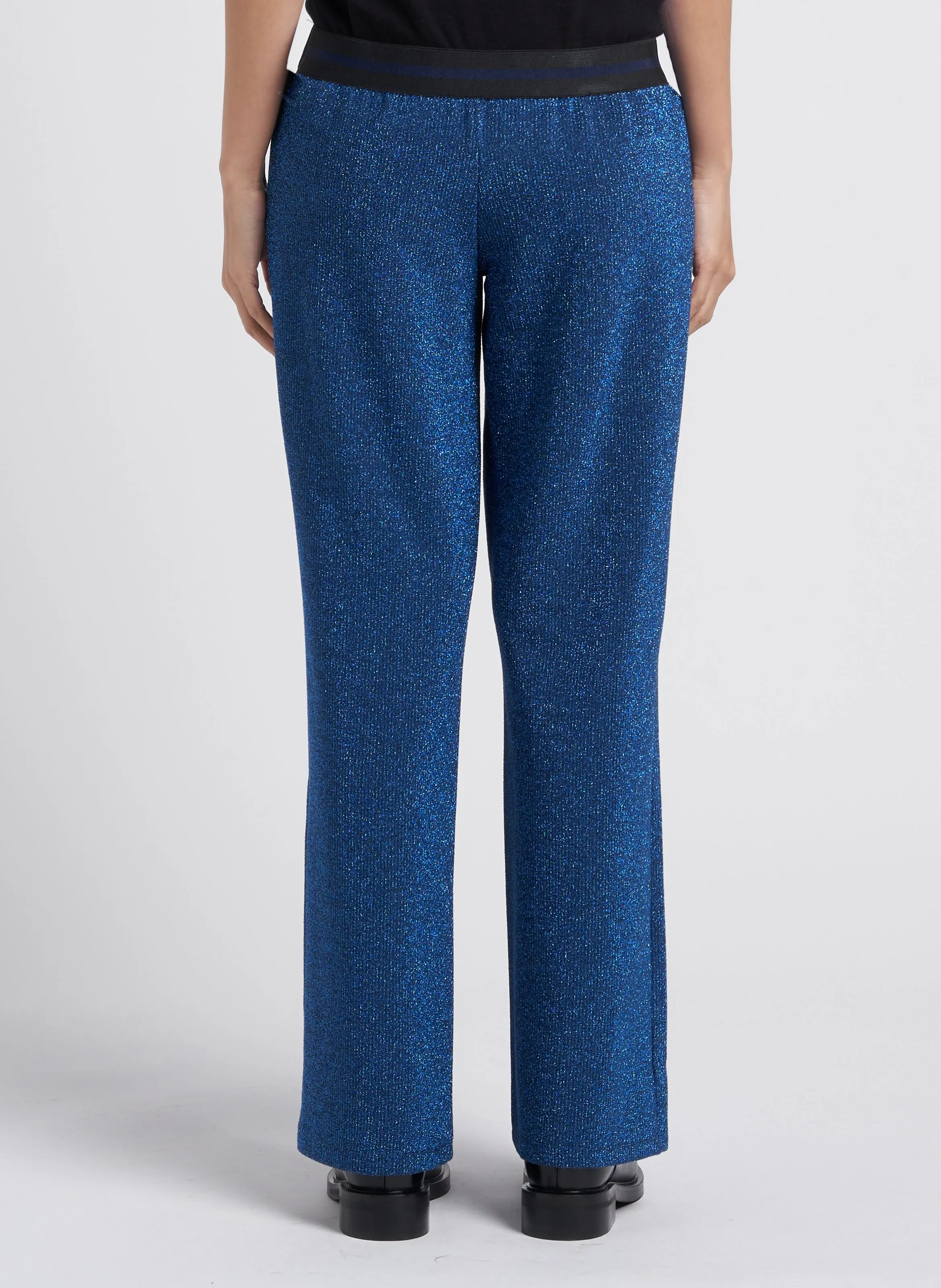 OXANNE - Pantalón ancho de canalé con lentejuelas en azul