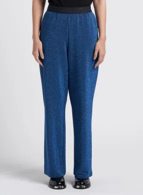 OXANNE - Pantalón ancho de canalé con lentejuelas en azul