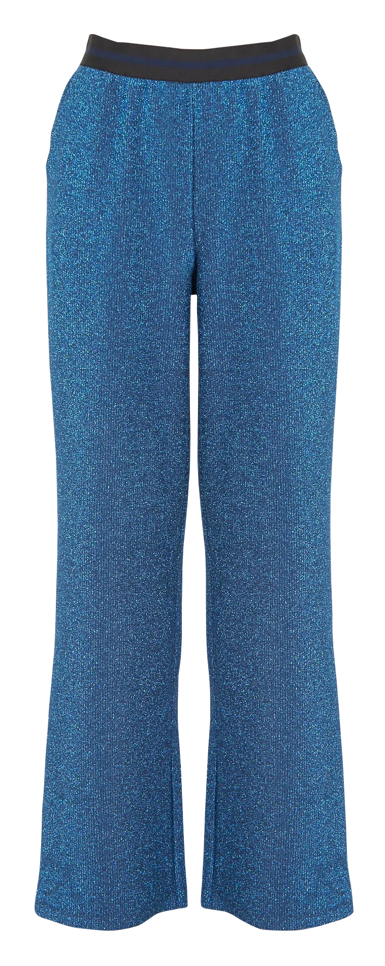 OXANNE - Pantalón ancho de canalé con lentejuelas en azul