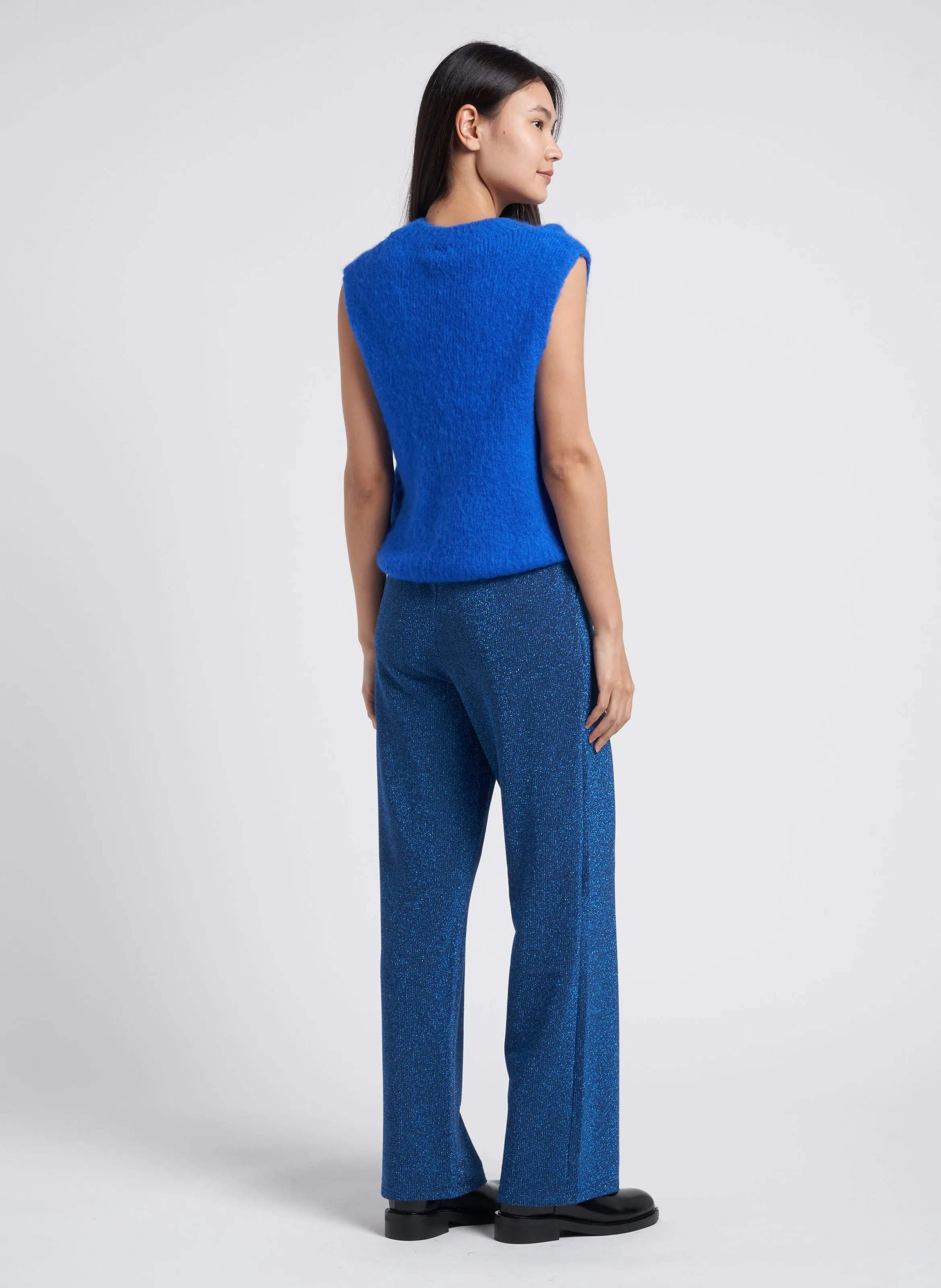 OXANNE - Pantalón ancho de canalé con lentejuelas en azul