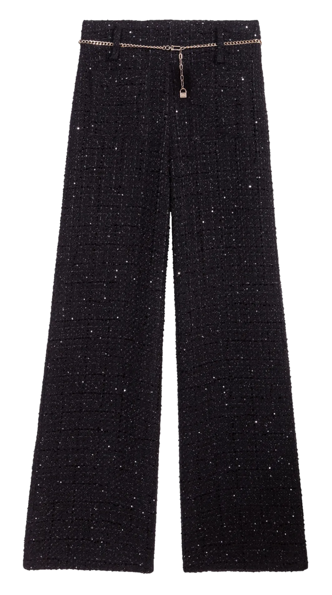 Pantalón recto de tweed brillante en negro