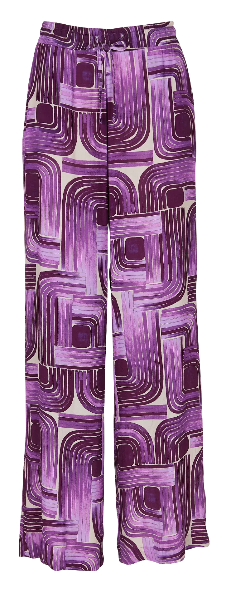 Pantalón recto fluido con estampado gráfico en violeta