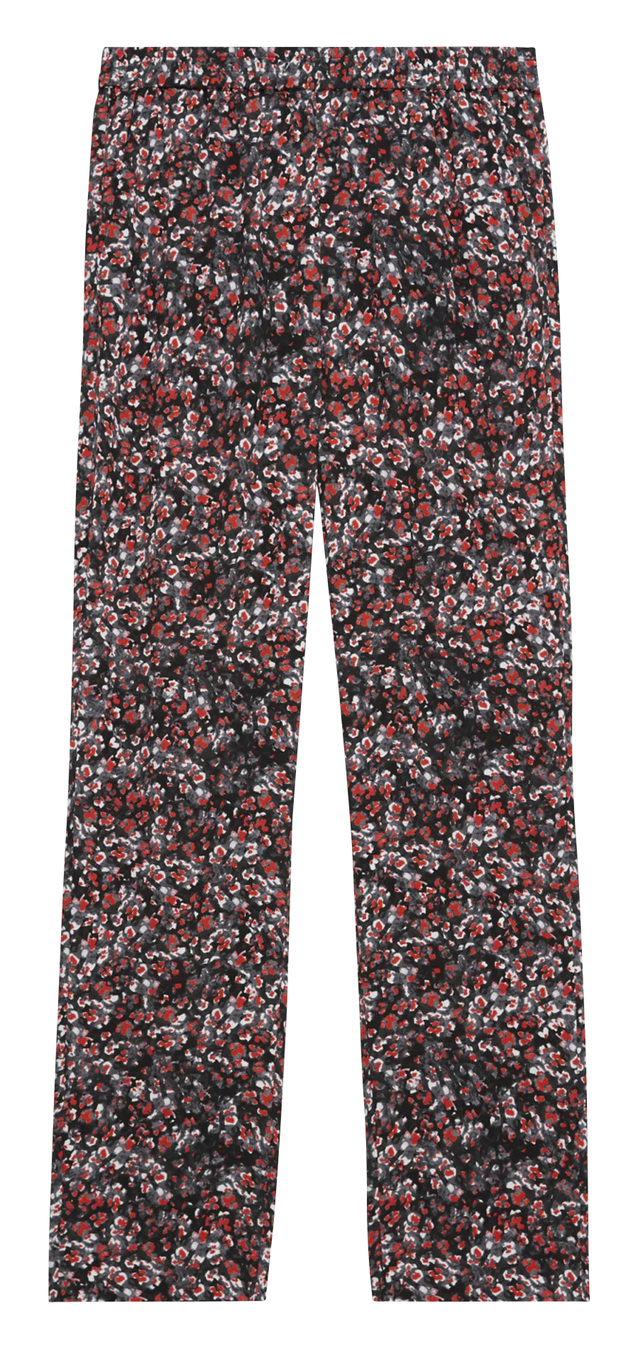 Pantalón recto tobillero con estampado de flores en negro