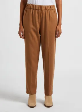 Pantalón tapered de franela de lana en marron