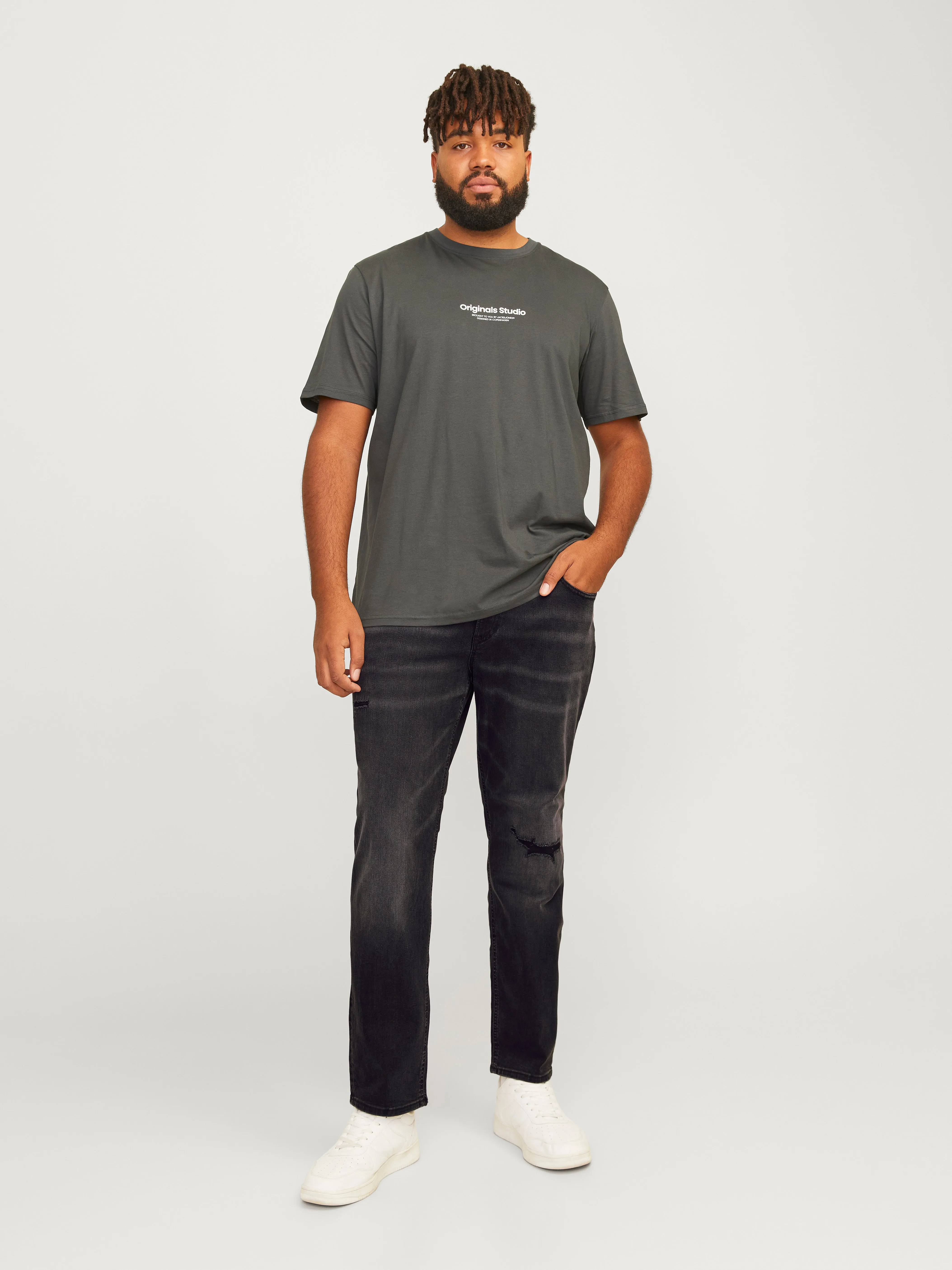 Plus Size JJIGLENN JJORIGINAL SQ 014 PLS Vaqueros de corte slim | Negro | Jack & Jones®