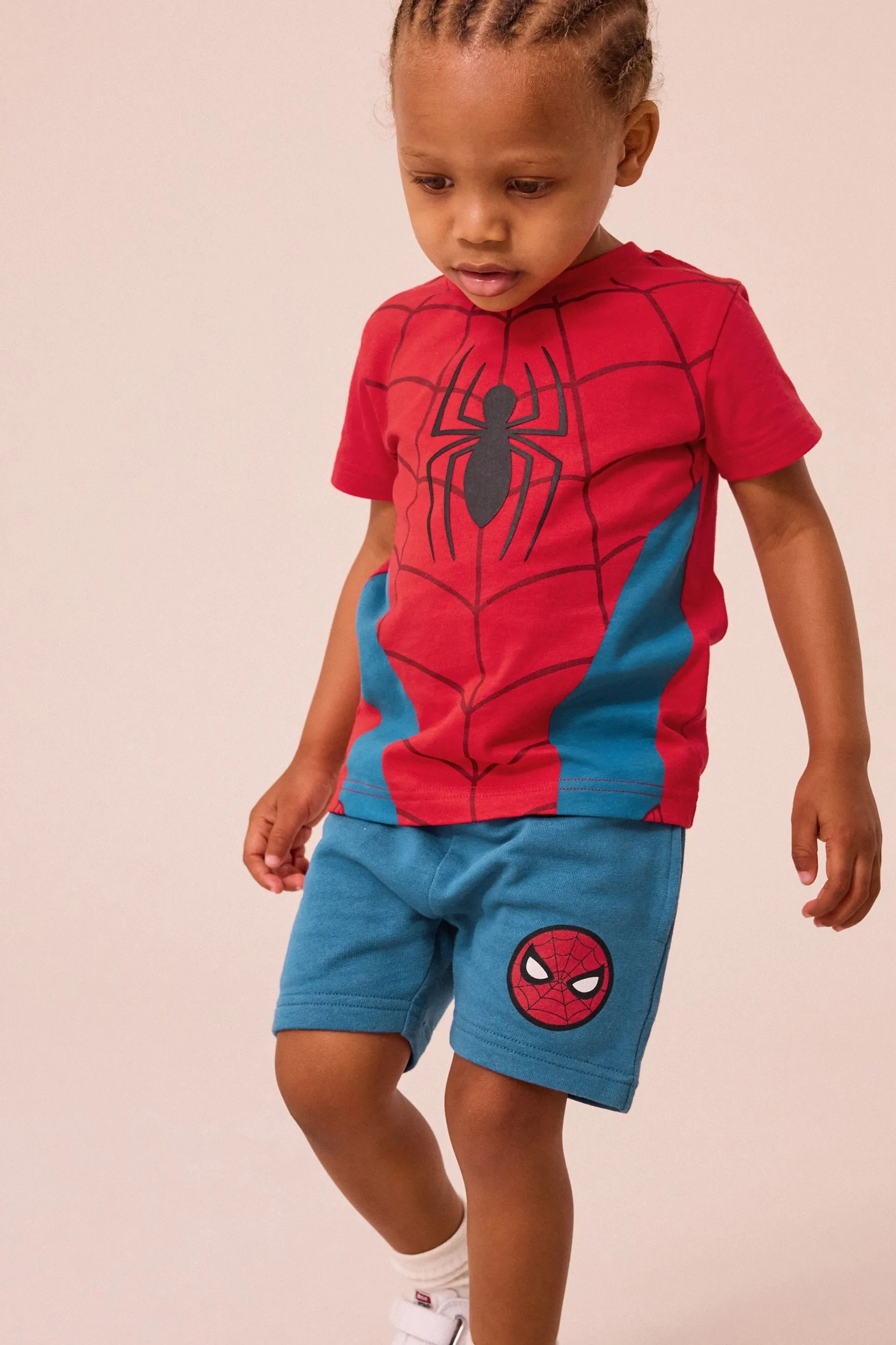 Rojo/azul - Conjunto de camiseta y pantalones cortos de Spider-Man con licencia (3 meses - 8 años)