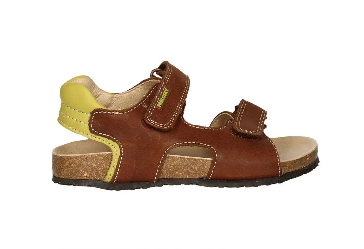 Sandalia Piel Marron 2 Velcros Talon Pistacho Bio Corcho