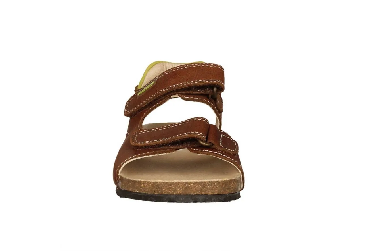 Sandalia Piel Marron 2 Velcros Talon Pistacho Bio Corcho