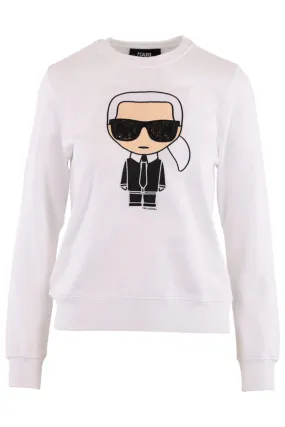 Sudadera blanca con silueta de Karl con lentejuelas