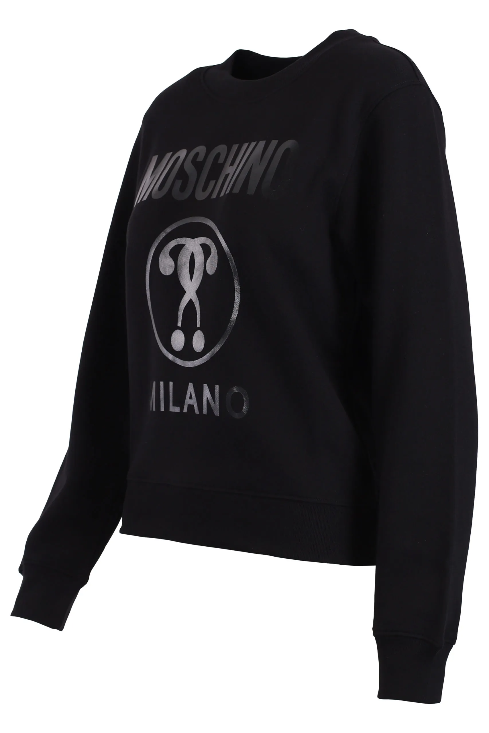 Sudadera negra con logo estampado doble pregunta