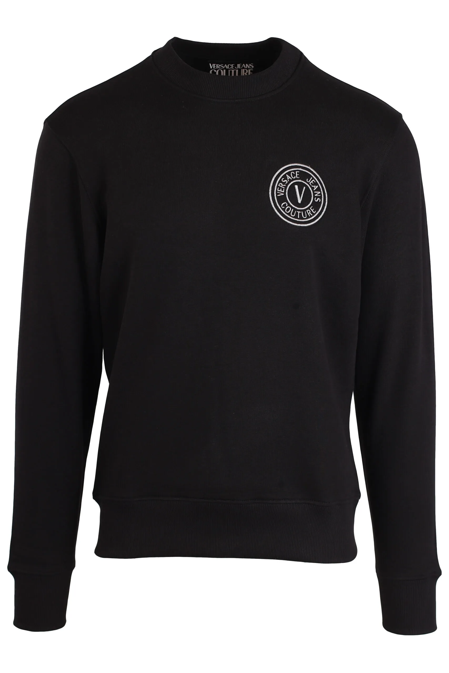 Sudadera negra con logo redondo plateado pequeño