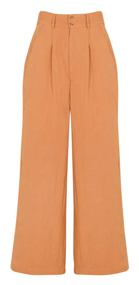 TAILOR MADE - Pantalón ancho de algodón en marron