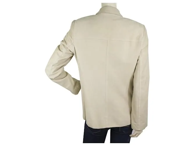 Talla de chaqueta clásica de tres botones de cuero de gamuza beige Miu Miu 42 