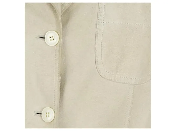 Talla de chaqueta clásica de tres botones de cuero de gamuza beige Miu Miu 42 