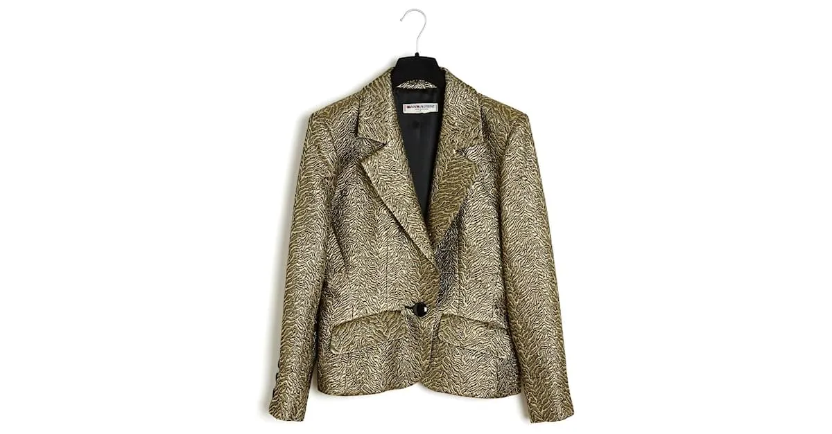 Yves Saint Laurent SAN LORENZO 86UN CONJUNTO ES40 CHAQUETA FALDA SEDA DORADA Dorado 