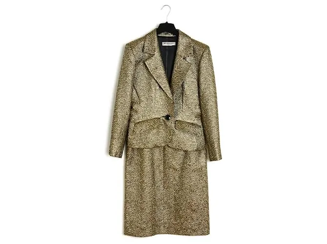 Yves Saint Laurent SAN LORENZO 86UN CONJUNTO ES40 CHAQUETA FALDA SEDA DORADA Dorado 